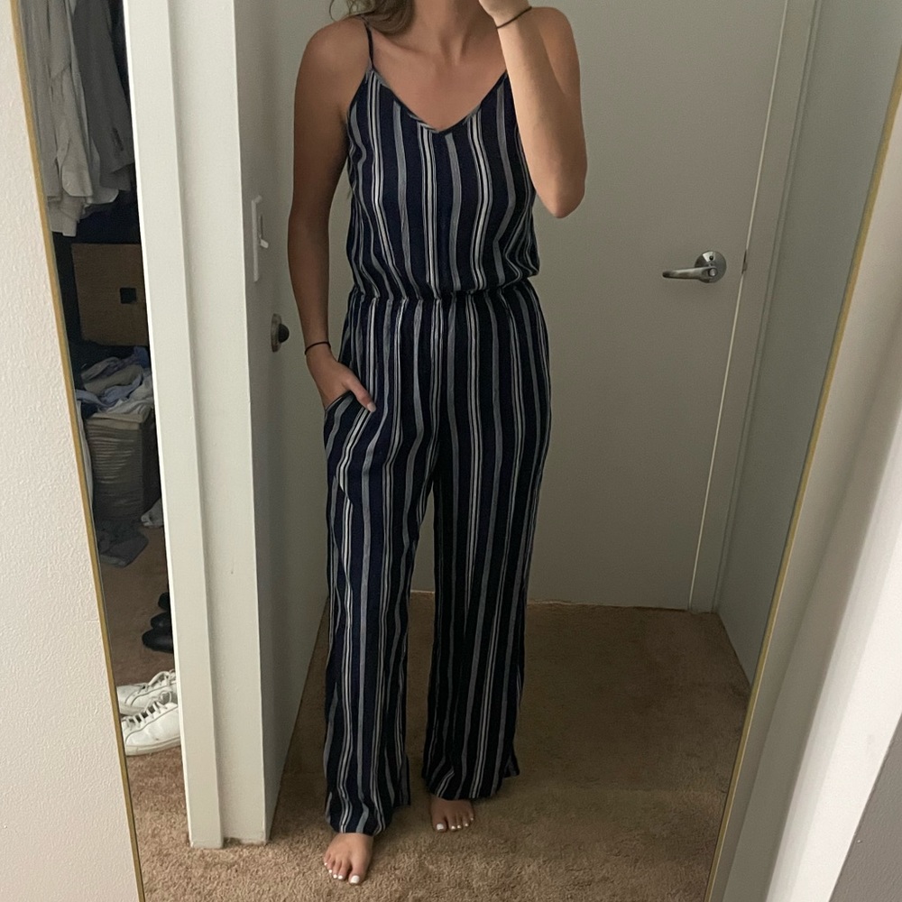 Navy Blue Stripped Jumpsuit XS